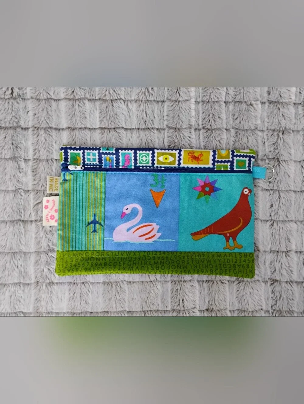 Green- 7 X 11 Zippered Pouch - Handmade
